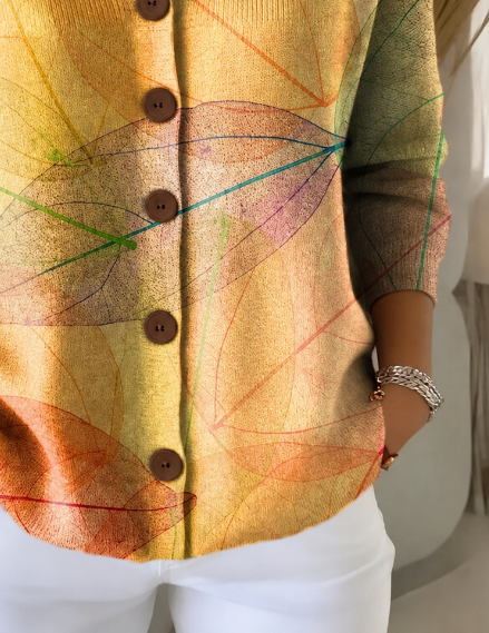 Elegant Leaf Regular Fit V Neck Knit Top