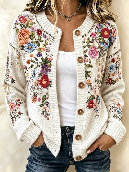 Women Spring/Fall Outerwear Vintage Floral Long Sleeve Jacket