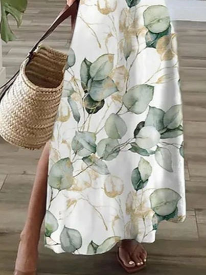 Women Floral V Neck Short Sleeve Comfy Casual Printing Maxi Dress