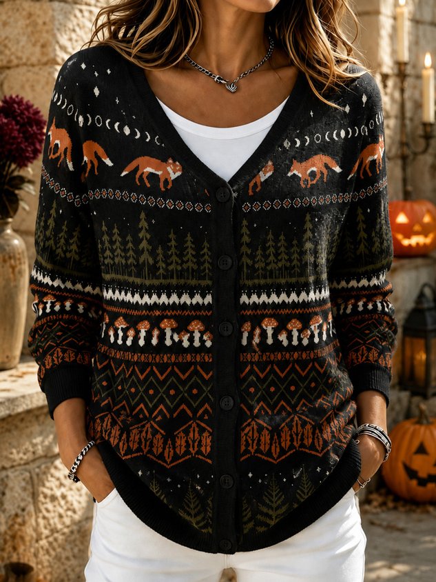 Women Animal Long Sleeve Comfy Casual Cardigan
